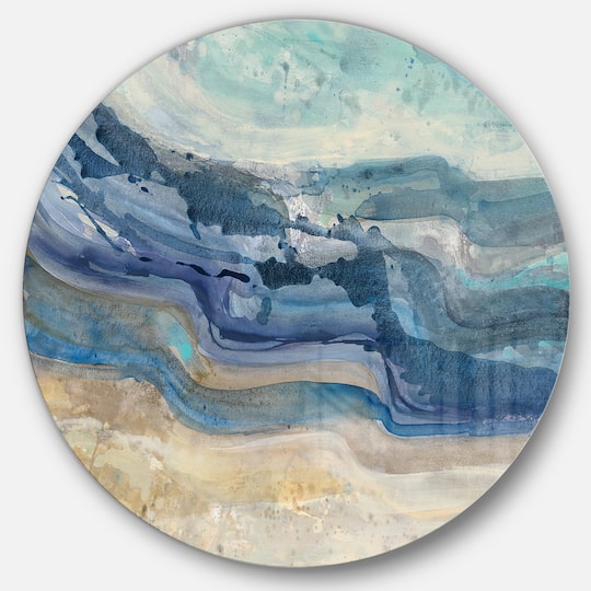 Designart; Designart - Coast Blue Sea Waves Watercolour - Traditional Metal Circle Wall Art; Category:Accent Pieces; Image:1